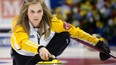 Manitoba skip Jennifer Jones makes a shot during tenth draw curling action against Heather Nedohin and Team Canada at the Scotties Tournament of Hearts on Feb. 20, 2013 in Kingston, Ont. Photo by Ryan Remiorz/The Canadian Press