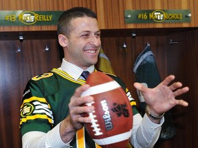 EDMONTON, ALTA: FEBRUARY 6, 2013 -- Mike Reilly the new Edmonton Eskimos quarterback was introduced to the media in the dressing room at Commonwealth Stadium in Edmonton, February 6, 2013. (ED KAISER/EDMONTON JOURNAL)