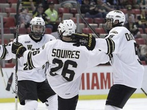 Western Michigan University defenceman Dan DeKeyser, right, will meet with Edmonton Oilers representatives, possibly including defenceman Justin Schultz, in Toronto this week, likely Wednesday. Photo by Carlos Osorio, Associated Press