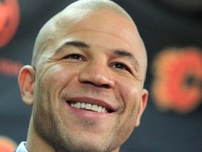 Former Calgary Flames captain Jarome Iginla speaks to the media, regarding his trade to the Pittsburgh Penguins, at the Scotiabank Saddledome in Calgary, Alberta Thursday, March 28, 2013.
Photo by Stuart Gradon, Calgary Herald