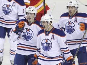 The big three, Nugent-Hopkins, Eberle and Hall Photo by Mike Ridewood, Getty Images