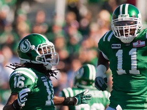 Former Saskatchewan Roughriders defensive end Odell Willis, right. Photo by Liam Richards, The Canadian Press