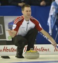 EDMONTON, ALBERTA: MARCH 2, 2013 - Team Newfoundland/Labrador skip Brad Gushue prepares to deliver a rock during game action against Team Nova Scotia at the 2013 Tim Horton's Brier in Edmonton on March 2, 2013. (Photo by Larry Wong/Edmonton Journal)