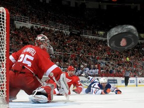 The way Edmonton Oilers have been shooting this year, the pucks are as big as beach balls for opposing goalies like Detroit's Jimmy Howard.