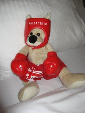 The Australia team skipped by Lynn Hewitt gave Canada's Cathy King and her rink of Carolyn Morris, Lesley McEwan and Doreen Gares a mascot to help them fight their way through the playoffs and win the world senior women's curling championship at Fredericton, N.B.