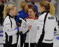ED KAISER/EDMONTON JOURNAL, FILE

From left, Jen Gates, skip Laura Crocker and Sarah Willes have a chat  between ends during a curling game at the Saville Centre in October 2012.