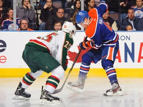 Young stars Taylor Hall and Jonas Brodin have met just once in the NHL but already have developed some personal history. (Photo: Derek Leung/Getty Images)