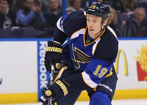 St. Louis Blues defenceman Jay Bouwmeester, who was acquired by the NHL club at the trade deadline last week from the Calgary Flames. Photo by Dilip Vishwanat, Getty Images