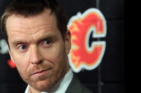 Calgary Flames goalie Miikka Kiprusoff listens to a question during a press conference at the Saddledome in Calgary on April 3, 2013. Photo by Stuart Gradon, Calgary Herald