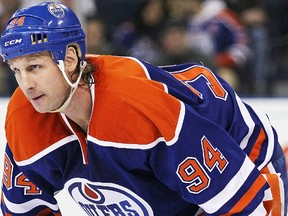 EDMONTON, CANADA - APRIL 01: Ryan Smyth #94 of the Edmonton Oilers waits for the play to start at Rexall Place on April 1, 2013 in Edmonton, Alberta, Canada.  (Photo by Perry Nelson/Getty Images)