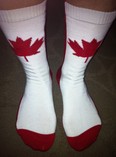 Cathy King sent this picture of a pair of patriotic Canadian socks from the opening day of the world senior curling championships at Fredericton, N.B.