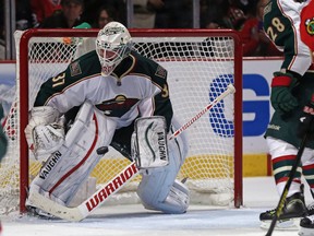 Minnesota Wild goalie in action against the Chicago Blackhawks during Game 2 of their playoff series May 3, 2013, in Chicago. Photo by Jonathan Daniel, Getty Images