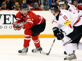 Taylor Hall in action against Switzerland at the 2010 World Juniors.
(Photo: Richard Wolowicz/Getty Images North America)