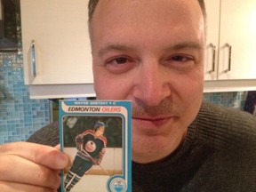 David Staples with his prized Gretzky memorabilia, a Gretz rookie card