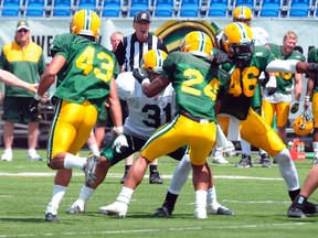 Tomas Silva attempts a field goal during the Edmonton Eskimos' team scrimmage Saturday, June 8, 2013. Photo by Bruce Edwards, Edmonton Journal