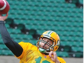 Edmonton Eskimos quarterback Mike Reilly throws a pass during Day 1 of training camp at Commonwealth Stadium on Sunday.
Photo by Bruce Edwards, Edmonton Journal