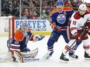 Boyd Gordon and Shawn Horcoff battle for position at Rexall Place last season.
(Photo: Perry Nelson/Getty Images North America)