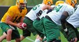 The Edmonton Eskimos practise at Commonwealth Stadium in June 2013.