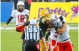 Hugh O’Neill #18 kicks as the Edmonton Eskimos battle the B.C. Lions in CFL action at Commonwealth Stadium in Edmonton, July 13, 2013.
Photograph by: Bruce Edwards, Edmonton Journal