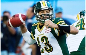 Edmonton Eskimos quarterback Mike Reilly throws the ball.
Photograph by: Nathan Denette, The Canadian Press