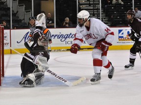 John McCarron scores a beauty against Colgate. (Photo: Cornell Hockey)