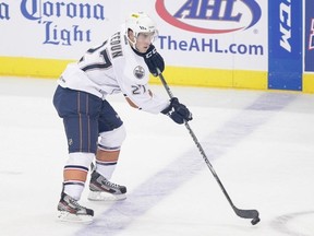 Taylor Fedun is a right-shooting defenceman who spent some time on the left side in OKC this past season. (Photo: Steven Christy/OKC Barons)