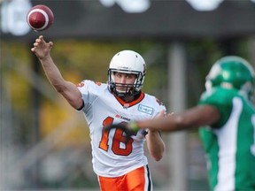 B.C. Lions quarterback Thomas DeMarco throws the ball against the Saskatchewan Roughriders during the first half of CFL football action in Regina, Sask., Sunday, September 22, 2013.
Photograph by: Liam Richards, THE CANADIAN PRESS