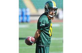 Edmonton Eskimos field goal kicker Hugh O’Neill waits for his turn to participate in practice on Aug. 20, 2013, at Commonwealth Stadium.
Photograph by: Shaughn Butts, Edmonton Journal