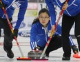 China's Bingyu Wang plays for Team World in the Continental Cup of Curling at Servus Credit Union Place at St. Albert in January 2011.