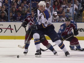Chris Pronger skates against the Colorado Avalanche in the 2001 playoffs.