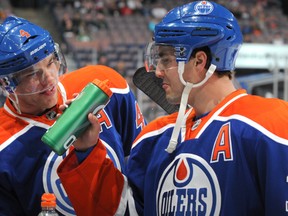 EDMONTON, CANADA - MARCH 28 : Taylor Hall and Jordan Eberle