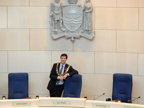 Iveson in the Edmonton City Council Chambers on Tuesday, Oct. 29, his first official day at mayor of Edmonton.