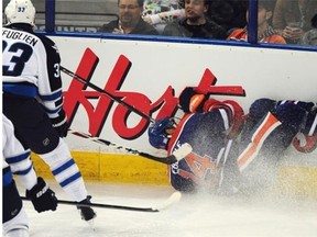 It was a hard landing for Jordan Eberle and the Edmonton Oilers Tuesday. (Photograph by: EDW Bruce Edwards, Edmonton Journal)