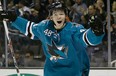 San jose Sharks forward tomas Hertl celebrates one of the four goals he scored on the New York Rangers Oct. 8, 2013.