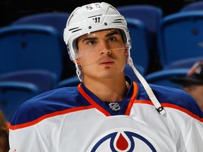 Nail Yakupov skates during pre-game warmup against the New York Islanders at the Nassau Veterans Memorial Coliseum on October 17, 2013 in Uniondale, N.Y. The Islanders defeated the Oilers 3-2.
