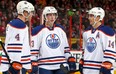 The Oilers top line players, Taylor Hall, Ryan Nugent-Hopkins, Jordan Eberle