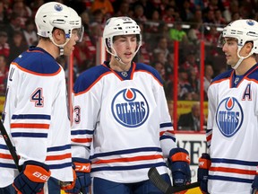 The Oilers top line players, Taylor Hall, Ryan Nugent-Hopkins, Jordan Eberle