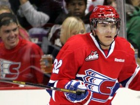 Forward Todd Fiddler, pictured here with the Spokane Chiefs, was traded to the Prince George Cougars by the Moose Jaw Warriors on Monday, Nov. 4, 2013.