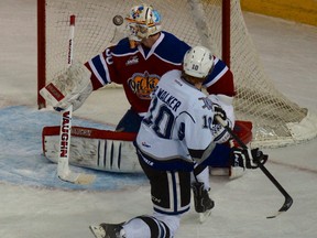 Victoria Royals centre Ben Walker scores on Edmonton Oil Kings goalie Tristan Jarry during WHL action at Rexall Place in Edmonton on Tuesday, Dec. 17, 2013.