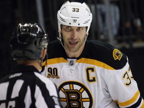 Boston Bruins captain Zdeno Chara skates against the New York Rangers at Madison Square Garden on November 19, 2013 in New York City. The Bruins defeated the Rangers 2-1.