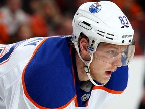 Edmonton Oilers winger Ales Hemsky waits for the faceoff against the host Philadelphia Flyers on Nov. 9, 2013.