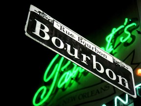 USA, Louisiana, New Orleans, Bourbon Street sign, low angle view