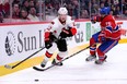 Erik Condra of the Ottawa Senators gets a step ahead of Montreal Canadiens defenceman P.K. Subban during an NHL game at the Bell Centre in Montreal on Jan. 4, 2014.