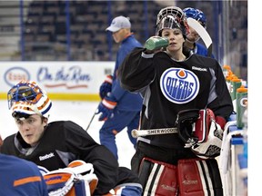 Some interesting happenings in Edmonton Oilers' goal crease while awaiting the arrival of Viktor Fasth. One day after Ben Scrivens and Kurtis Mucha became the first Oilers duo in franchise history who both hail from the Capital Region, Scrivens found himself sharing a practice with another area native, Canadian Olympian Shannon Szabados.