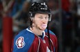 Nathan MacKinnon  of the Colorado Avalanche warms up prior to facing the Minnesota Wild in Game Two of the First Round of the 2014 NHL Stanley Cup Playoffs at Pepsi Center on April 19, 2014, in Denver, Colo.