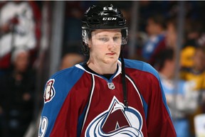 Nathan MacKinnon #29 of the Colorado Avalanche warms up prior to facing the Boston Bruins at Pepsi Center on March 21, 2014 in Denver, Colorado.