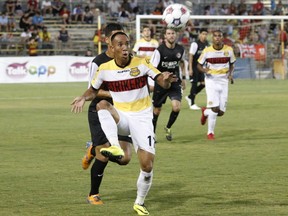 Fort Lauderdale Strikers midfielder Shawn Chin handles the ball during his team's NASL game against the visiting Atlanta Silverbacks on May 10, 2014, at Lockhart Stadium.