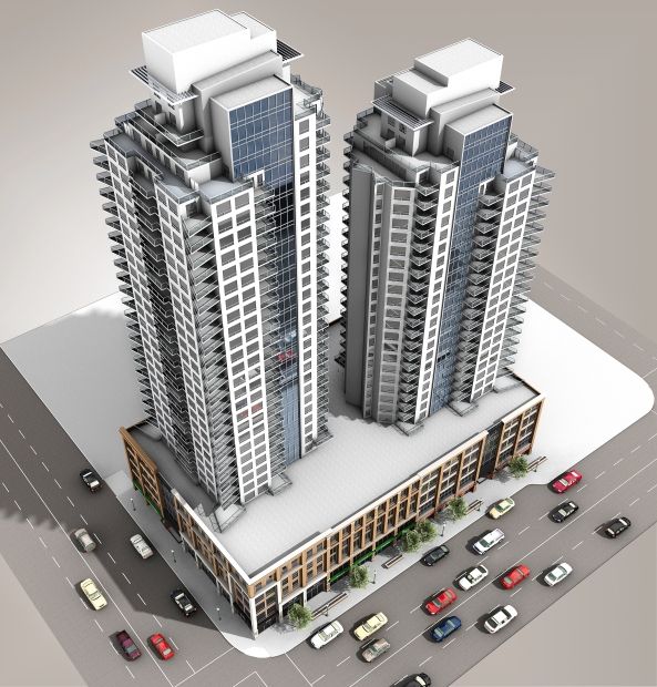 The northwest corner of 102nd Avenue and 104th Street will be turned into a 142-unit, 28-storey highrise condo called the Fox in the first phase of development. Fox Two, a 169-unit, 33-storey condo tower, will be built in the second phase.