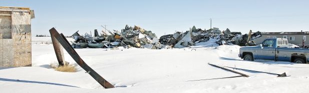 A charred pile of rubble on a property off highway 616 near the town of Millet, Alberta, that was Leisure RV Rentals Ltd.