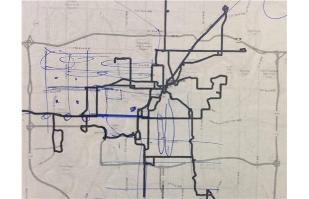 Mayor Don Iveson sketched his vision for a high frequency network during a recent interview, filling in the spaces between Edmonton's main lines.